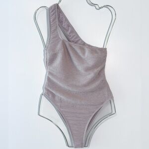 Rumer Cassidy Maillot Nude Ribbed One Shoulder One Piece Swimsuit Size S NWT